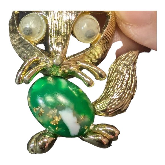 Vintage Cat brooch green stone - googly eyes - pin - gold tone 1.25 inches - Picture 5 of 6